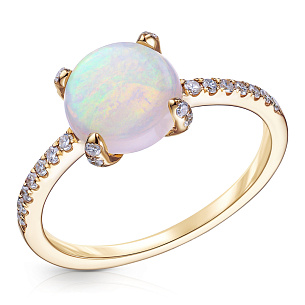 Кольцо из желтого золота с опал и бриллиантами