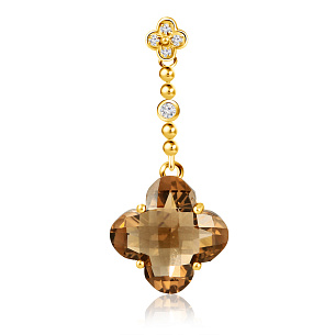 Подвеска из желтого золота с бриллиантами и кварцем