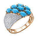 Кольцо из красного золота с бриллиантами, бирюзой