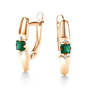 Серьги с английским замком из красного золота с бриллиантом