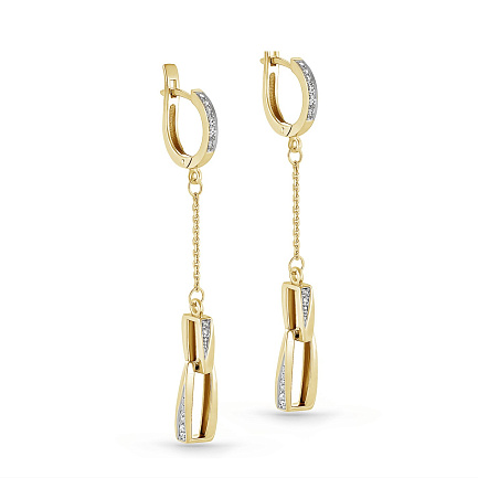 Серьги с английским замком из желтого золота с бриллиантами