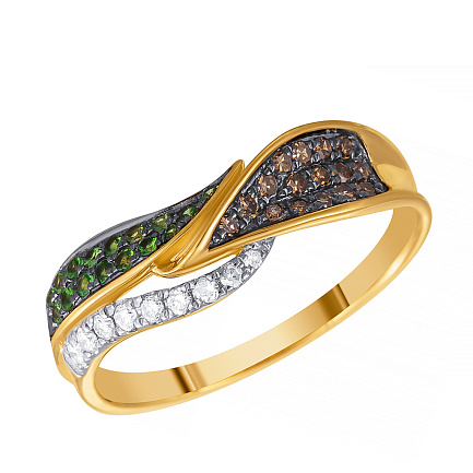 Кольцо из желтого золота с бриллиантами, цаворитами