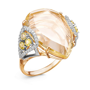 Золотое кольцо с кварцем, бриллиантами