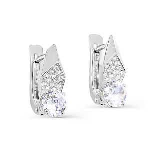 Серьги с английским замком из серебра с фианитом