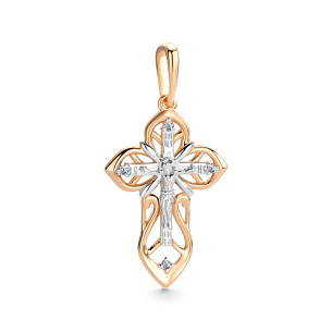 Крест из красного золота с бриллиантом