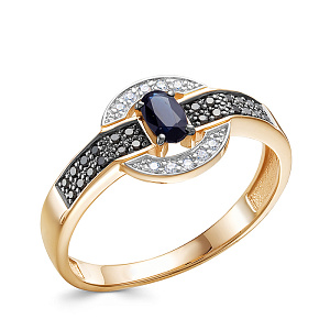 Кольцо из белого золота с бриллиантами, сапфиром