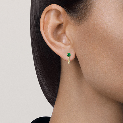 Серьги с английским замком из желтого золота с изумрудами
