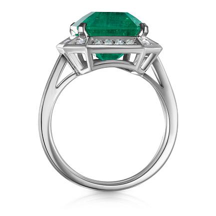 Кольцо из белого золота с бриллиантами, изумрудом