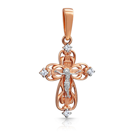 Крест из красного золота с бриллиантами