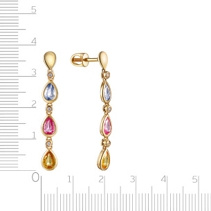 Пусеты из желтого золота с бриллиантами и сапфирами