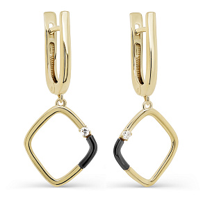 Серьги с английским замком из желтого золота с бриллиантами