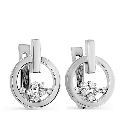 Серьги с английским замком из белого золота с бриллиантами