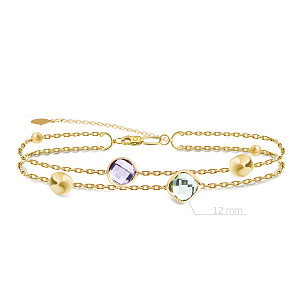 Браслет декоративный из желтого золота с аметистами, плетение якорное