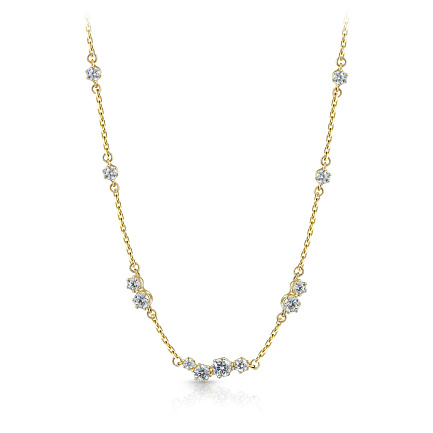 Колье из желтого золота с фианитом, плетение якорное