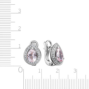 Серьги с английским замком из белого золота с бриллиантами, морганитом