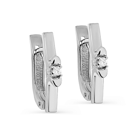 Серьги с английским замком из белого золота с бриллиантами