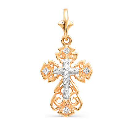 Крест ручной работы из красного золота с бриллиантами