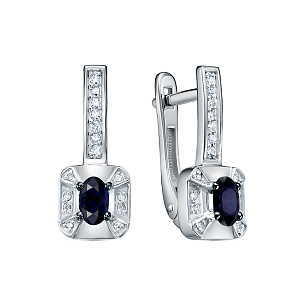 Серьги из белого золота с бриллиантами и сапфирами