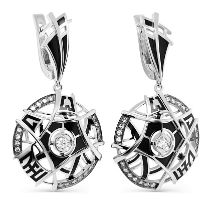 Серьги с английским замком из белого золота с бриллиантами