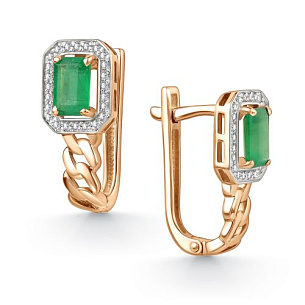 Серьги с английским замком из красного золота с бриллиантом