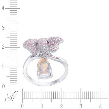 Кольцо из серебра с опалом, фианитом