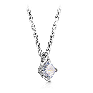 Колье из белого золота с бриллиантом, плетение якорное