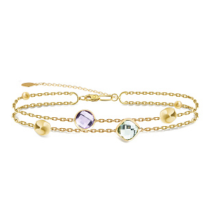 Браслет декоративный из желтого золота с аметистом, плетение якорное