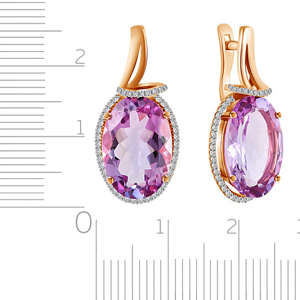 Серьги с английским замком из красного золота с аметистом