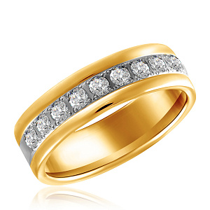Кольцо обручальное из желтого золота с бриллиантами
