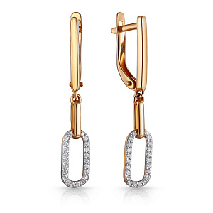 Серьги с английским замком из красного золота с фианитом