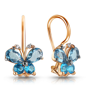 Серьги детские с французским замком из красного золота с фианитом