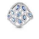 Кольцо из белого золота с бриллиантами, сапфирами