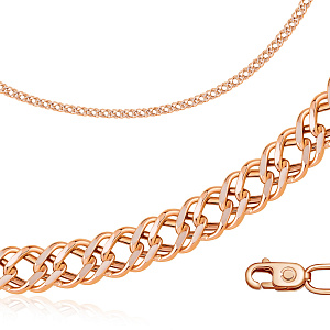 Цепь автомат из красного золота, плетение двойной ромб