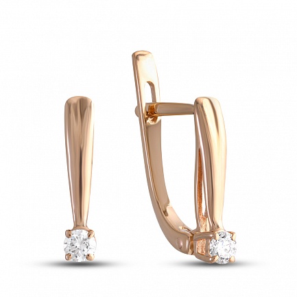 Серьги с английским замком из красного золота с бриллиантами