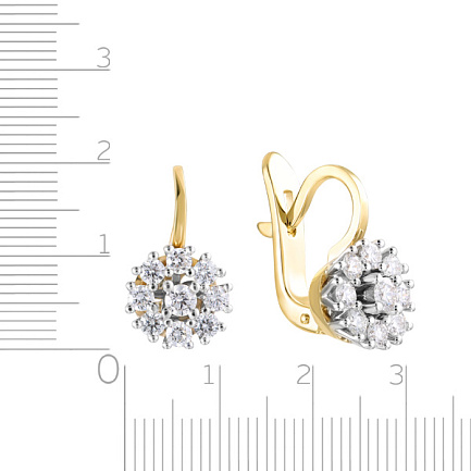 Серьги с английским замком из желтого золота с бриллиантами