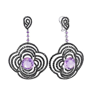 Серьги из белого золота с аметистом