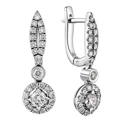 Серьги с английским замком из белого золота с бриллиантами