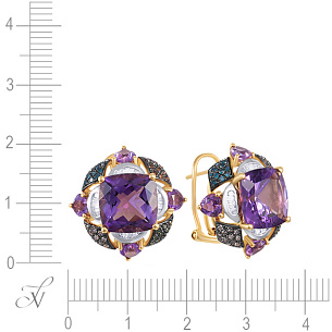 Серьги из желтого золота с бриллиантами и аметистами