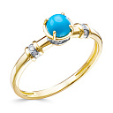 Кольцо из белого золота с бриллиантами, бирюзой