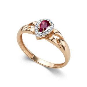 Кольцо из красного золота с бриллиантами, рубином