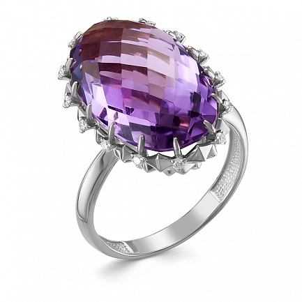 Кольцо из белого золота с бриллиантами, аметистом