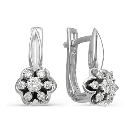 Серьги с английским замком из белого золота с бриллиантами