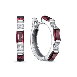 Серьги с английским замком из белого золота с родолитом