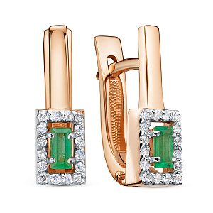 Серьги с английским замком из красного золота с бриллиантами