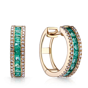 Серьги Конго из желтого золота с бриллиантами и изумрудами