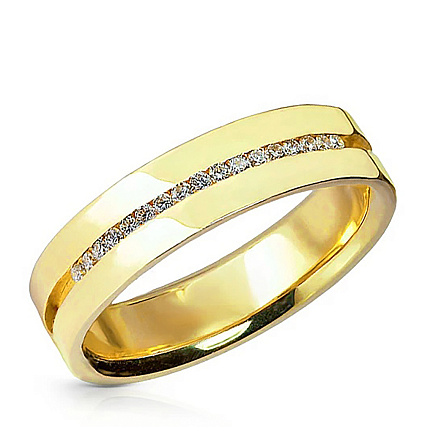 Кольцо обручальное из желтого золота с бриллиантами