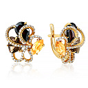 Серьги из желтого золота с гранатом, раухтопазом