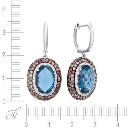 Серьги из белого золота с бриллиантами, рубинами