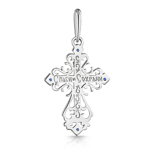 Крест из белого золота с сапфиром