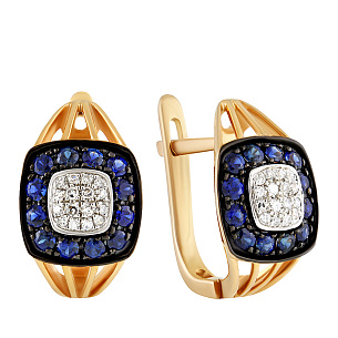 Серьги с английским замком из красного золота с сапфиром